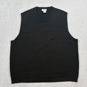 Anthology Mens XL Black 100% Silk V-Neck Grid Knit Sweater Vest Sleeveless‎ XL